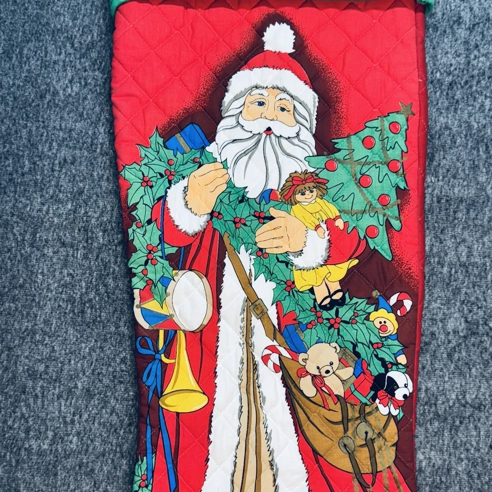 Vintage Quilted Santa Christmas Stocking Large 33
